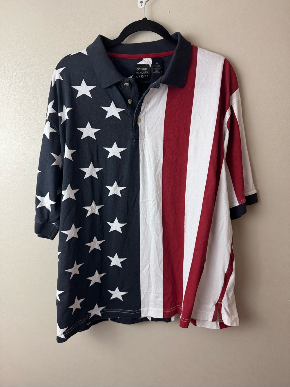 Men’s Cotton Traders Sport Americana Flag Rugby Polo  4th of July XL
